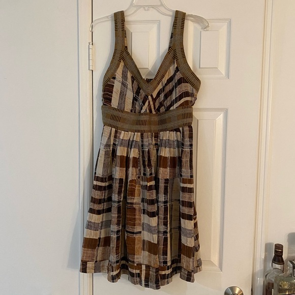 100% Silk Plenty by Tracy Reese Brown Plaid Dress w/ Bright Colored Back Panel - Picture 2 of 13